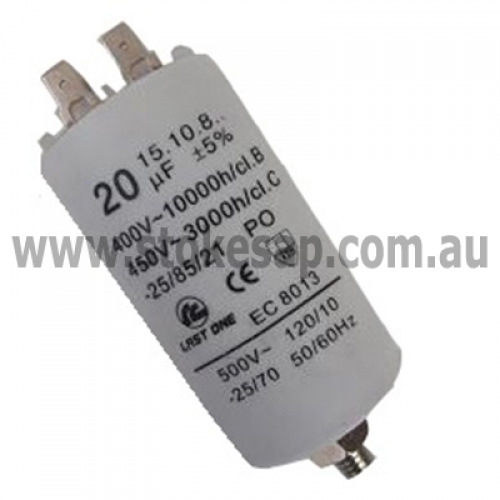 UNIVERSAL MOTOR RUN CAPACITOR 20UF 450V 2 PIN ROUND TYPE