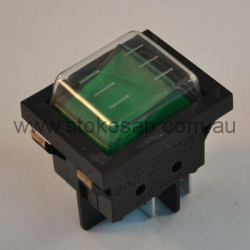 SWITCH DPST GREEN ILLUM ROCKER SPLASH GUARD